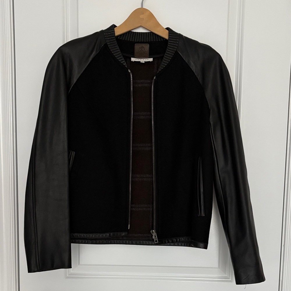 Sandro Leather and Wool Biker Jacket